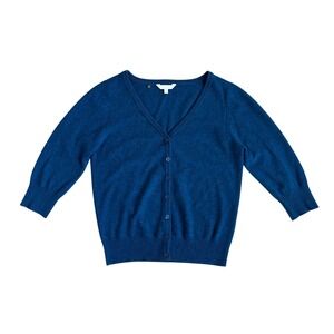 ModCloth Womens Teal Blue 100% Cashmere V-Neck Button Front Cardigan Sweater L